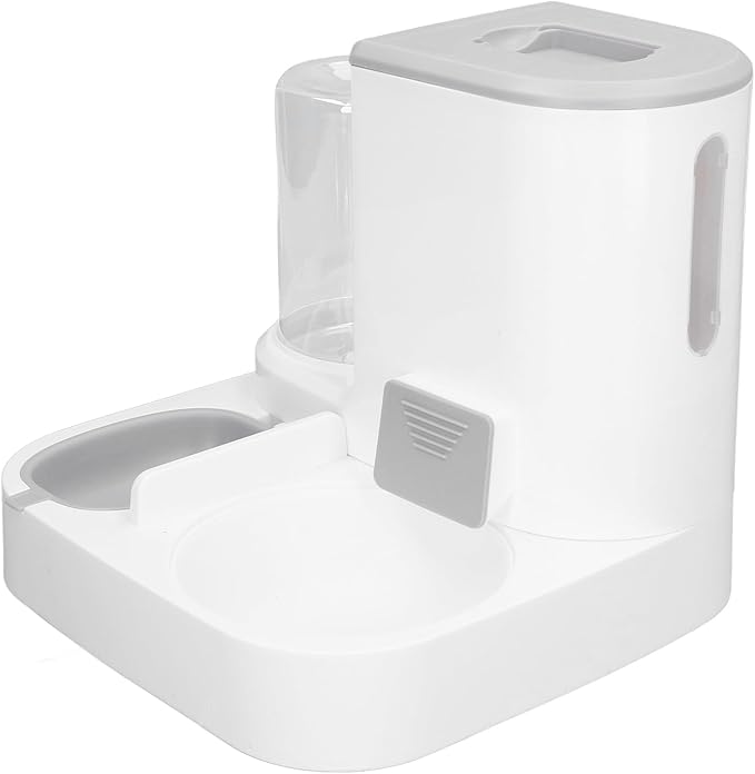Large Capacity Pet Water Dispenser Food Feeder, Feeding Design, Automatic Waterer Feeder Set with Multifunction, 2 in 1 for Cats and Dogs (Grey)