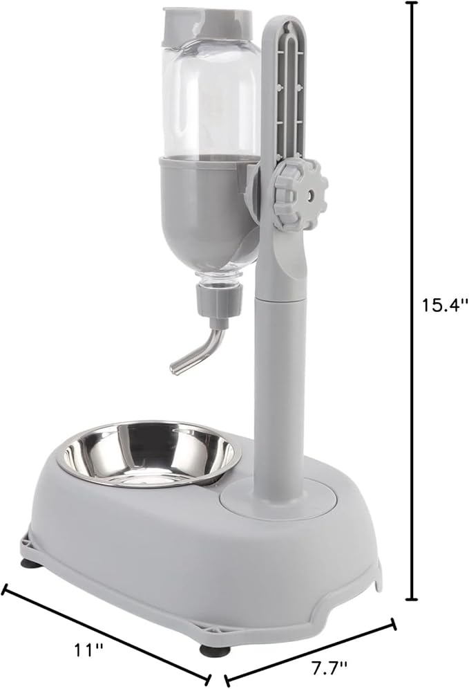 Yosoo Health Gear Pet Water Dispenser, 500ml Standing Bowl with Food Container, Adjustable Height