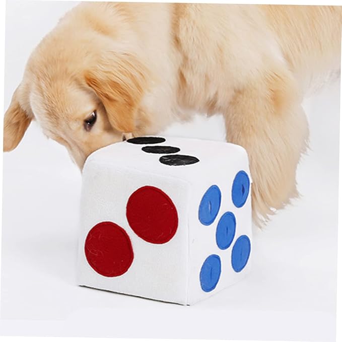 Happyyami Plush Dog Dice for Pets White Sniffing Training Interactive Puppy with Invisible Zipper for Extended Enrichment