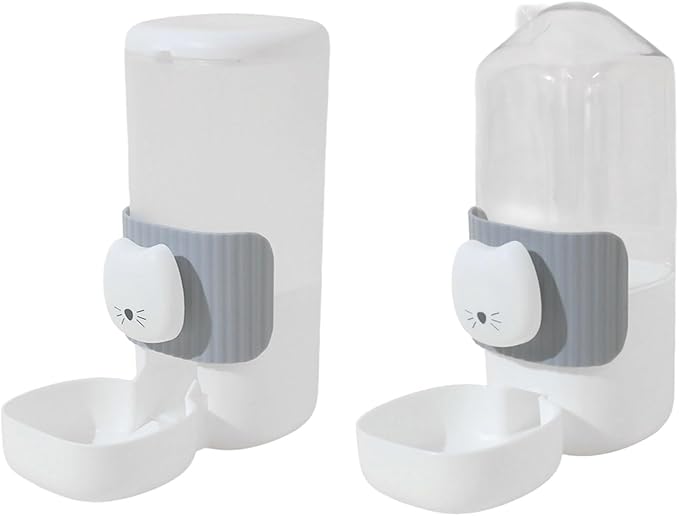 2Pieces Auto Dog Feeder with Cartoon Face, Hanging Mount Food Water Bowl, Easy Maintenance for Kittens & Puppies Cartoon Cats Face Dog Automatic for Busy Owner