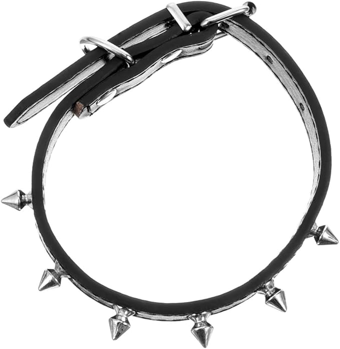 IMIKEYA Rivet Dog Collar Adjustable Studded Pet Neck Collar Sturdy Leather 2.0cm Wide Black for Medium Dogs and Cats