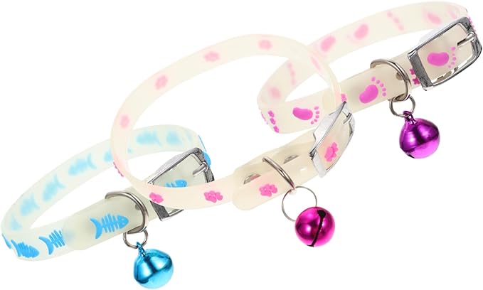 YARNOW 3pcs Fluorescent Pet Collar Nighttime Glow Safety Neck Strap for Cats Dogs Fish Bone Paw Prints Footprints Designs Random Colors