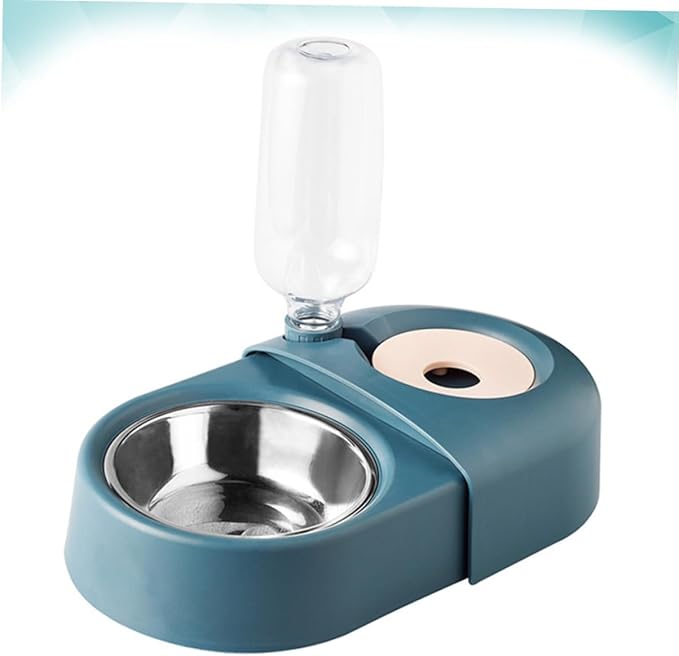 Automatic Dog Feeder and Water Bowl Blue, Anti-Spill Pet Feeding Basin with Built-in Drinking System for Cats and Dogs, Suitable for Home and Travel Use