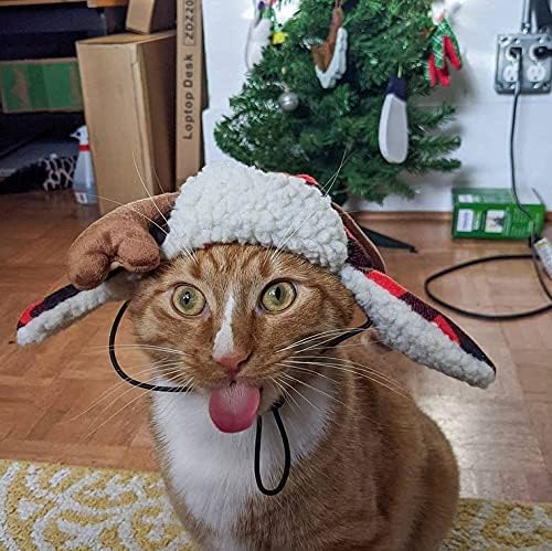Huxley & Kent Pet Hat | Antler Buffalo Check (Small) | Festive Christmas Holiday Accessory for Dogs/Cats | Holiday Pet Hat | SnugFit Sliding Toggles for Best Fit