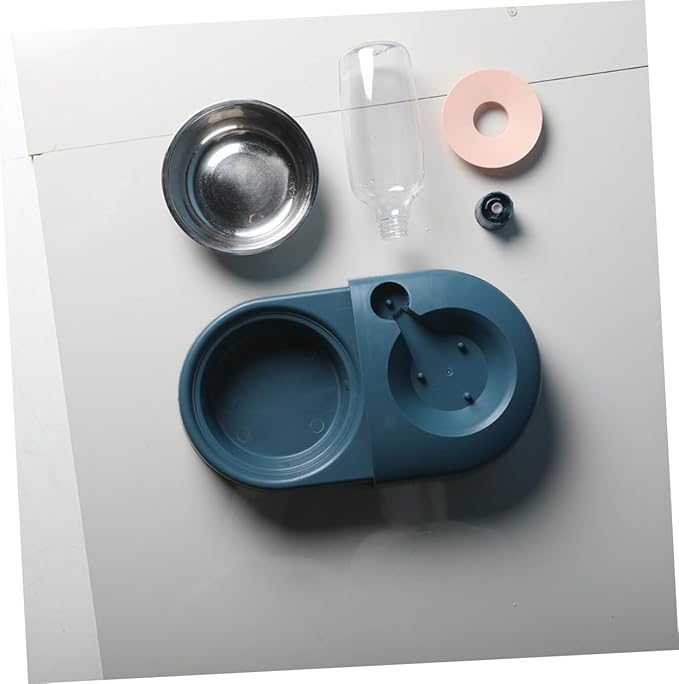 Automatic Dog Bowl with Water Dispenser, Blue Pet Food and Drinking Bowl, Spill-Proof Feeding Basin for Dogs and Cats