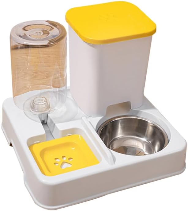 Automatic Pet Feeder for Cats & Small Dogs - 1.7LBS Dry Food & 800ML Water Dispenser with Stainless Steel Bowl, Programmable Portion Size, Suitable for Puppies/Kittens & Small/Medium Dogs,Yello