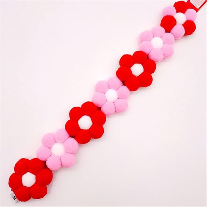 Pet Shiba Inu Corgi Rainbow Flower Collar Cats Dog Hair Ball Collar Adjustable Dog Cats Toy (Pink Red XXLarge)