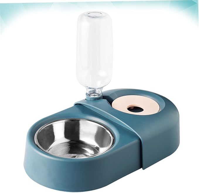 DOITOOL Automatic Dog and Cat Feeder Water and Food Bowl, Blue Anti-Spill Pet Food Bowl with Self-Dispensing Water Dispenser for Indoor Use