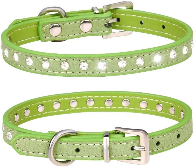 Serijoars Puppy Dog Collar with Crystal Diamond Colorful Bling Girl Puppy Small Dog Cat Collars (S, Green)