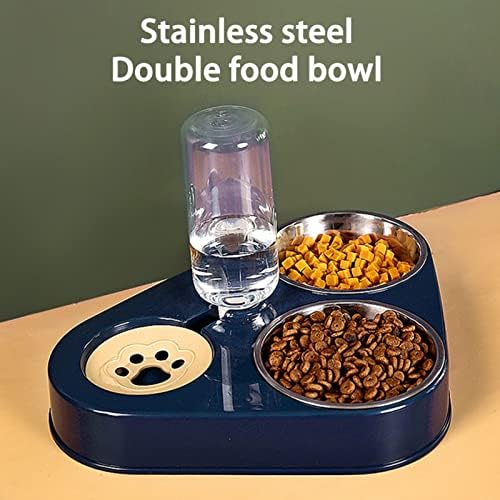 3 in 1 Pet Dog Bowl with Water Bottle Cat Automatic Drinking Food Double Bowls Stainless Steel(3 in 1 Green)