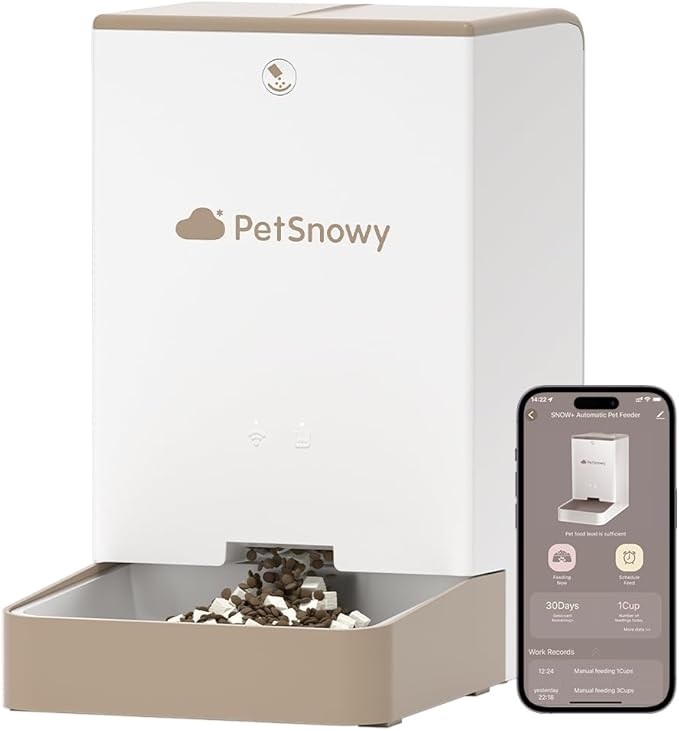 PetSnowy Snow+ Automatic Cat Feeder, Wi-Fi Enabled Automatic Cat Food Dispenser with APP Control, 4L Automatic Dog Feeder with Dual Power Supply, 1-10 Meal Per Day