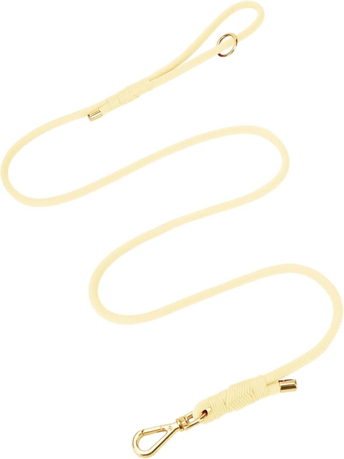 Durable Handwoven Dog Leash for Small & Medium Dogs, 5/16 inch Rope Lead with Anti-Tangle Swivel Clip, Soft & Lightweight, 5FT Long – Ideal for Daily Walking & Training (Light Yellow)