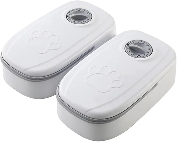 Automatic Pet Feeder with Timer - Large Capacity Electric Dog & Cat Food Feeder with Double Dish Bowl(Double Grey)