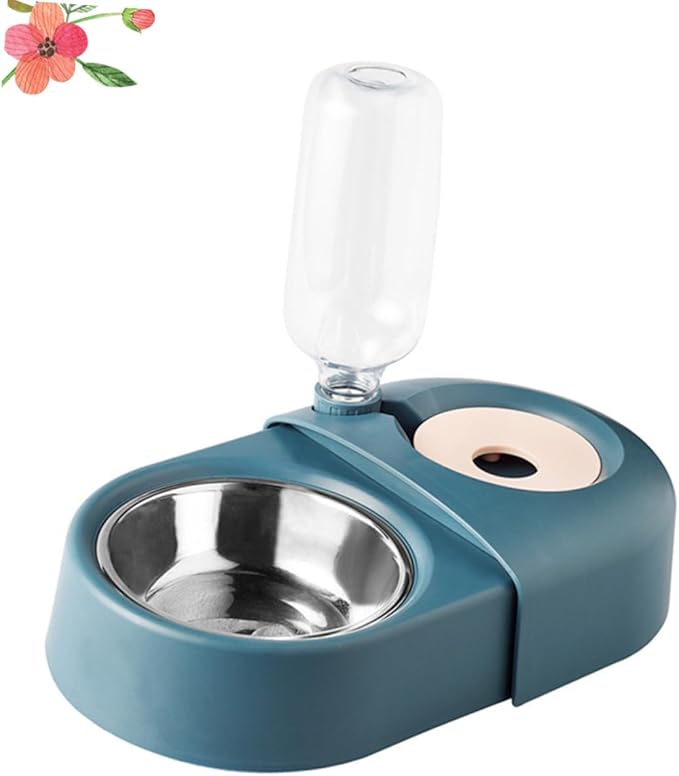 Automatic Dog and Cat Feeding Bowl with Water Dispenser, Blue Pet Food Basin Anti-Spill Pet Feeder Suitable for Puppies and Kittens