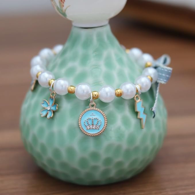 Pet Collar with Pearl Pendant, Dog or cat Pearl Necklace, Fashion Accessory for Cat or Dog, Elegant and Premium Design, Designs (Blue, S 20-25cm(Neck Girth))