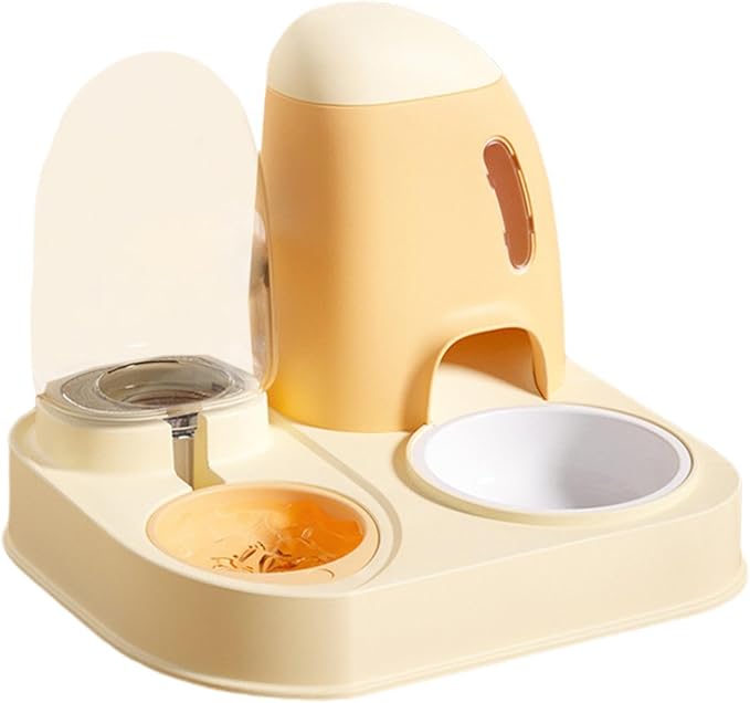 Generic Automatic Cat Food and Water Dispenser,Pet Watering Dispenser Cats Dog Water and Food Feeder for Puppy Small Animals Cats, 27cmx24cmx27.5cm, Yellow