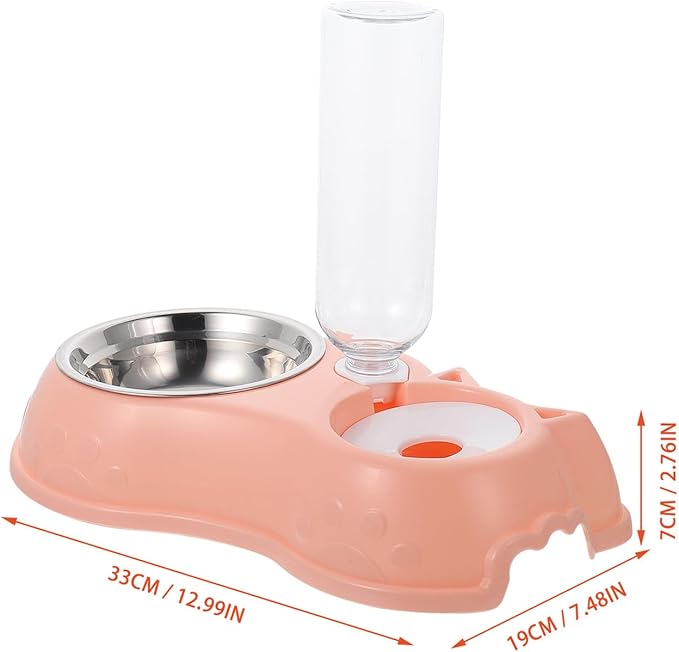 HEMOTON Automatic Dual Pet Feeder and Water Bowl Set, Pink Plastic Cat and Dog Food Dispenser with Water Bottle, Suitable for Puppies and Kittens, Convenient Pet Feeding Solution
