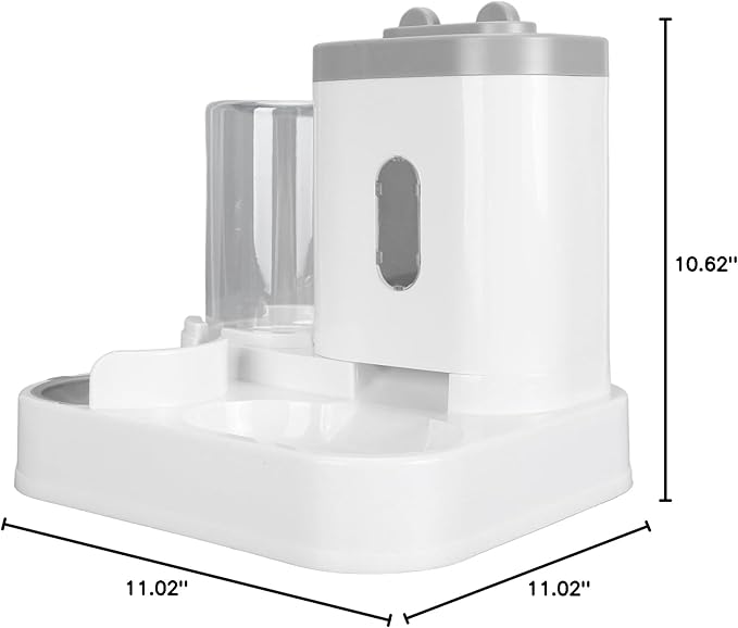 Automatic Pet Food & Water Container 2 in 1 | 2L Food + 1L Water Large Capacity | Detachable Cat Feeder/Dog Waterer | Safe PP Material, Visual Window Design (Grey)