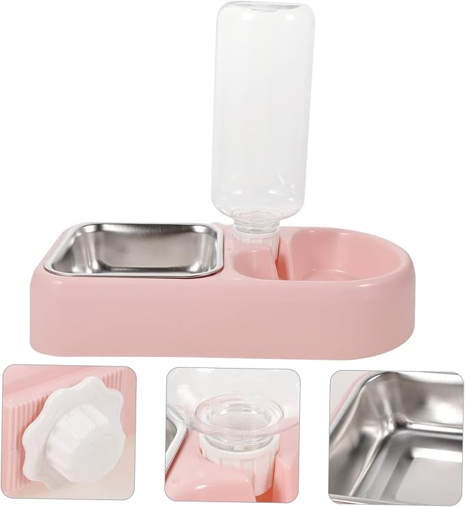 BESPORTBLE Pet Water Feeder Double Bowl System Material Pet Supplies for Cat and Dog Pink