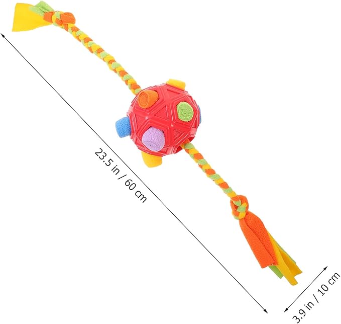 Interactive Dog Snuffle Ball Treat Puzzle for Large Dogs Puppy Enrichment Pet Foraging with Rope – Red Scent Stimulation Chew Ball for Canine Training