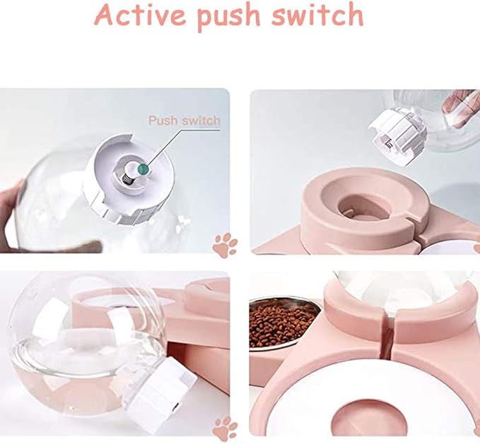 Double Dog Cat Bowls,Cat Dog Feeder Automatic Water Bowl and Food Bowl Set, Pet Automatic Water Dispenser,Floating Bowl Splash Free, Stainless Steel Feeder Bowl for Cats and Small Dog