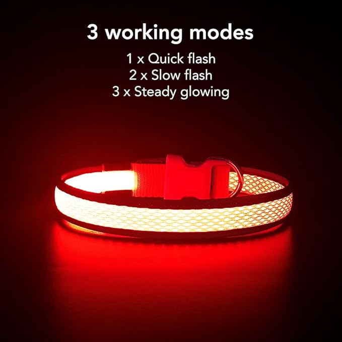 YFbrite Light up Dog Collar, USB Rechargeable LED Puppy Collar Super Bright Adjustable Glowing Dog Lights for Night Walking (Red, Large)