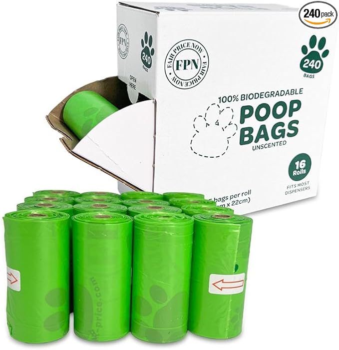 FPN Dog Poop Bags – 16 Rolls - 240 Bags, 13″ x 9″, Fits Most Dispensers – Biodegradable, Leak-Resistant & Earth-Friendly Pet Waste Bags (Unscented)