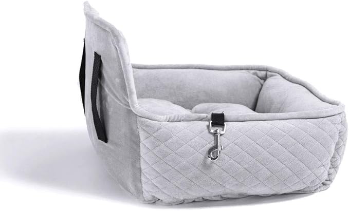 Nandog Pet Gear Luxury Dog Car Seat Bed w/Removable & Washable Pad Insert & Thick Car Seatbelt Straps - Secure, Comfortable, Easy-to-Clean Pet Carrier (Light Grey, 18" L x 16" W in)