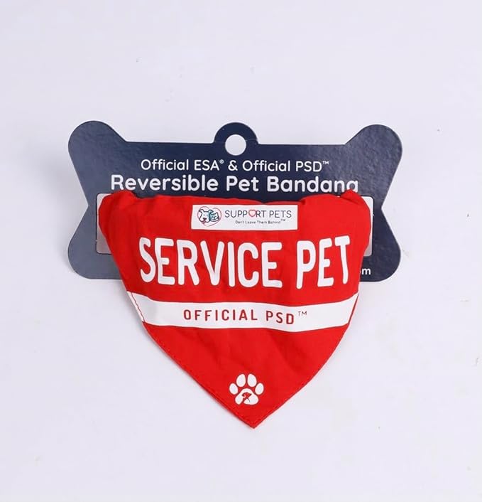 Support Pets Reversible ESA & PSD Pet Bandana – Printed Identification Scarf with “Support Pet” & Service Pet – Comfortable Cotton Bandana – Red ESA/PSD Accessory