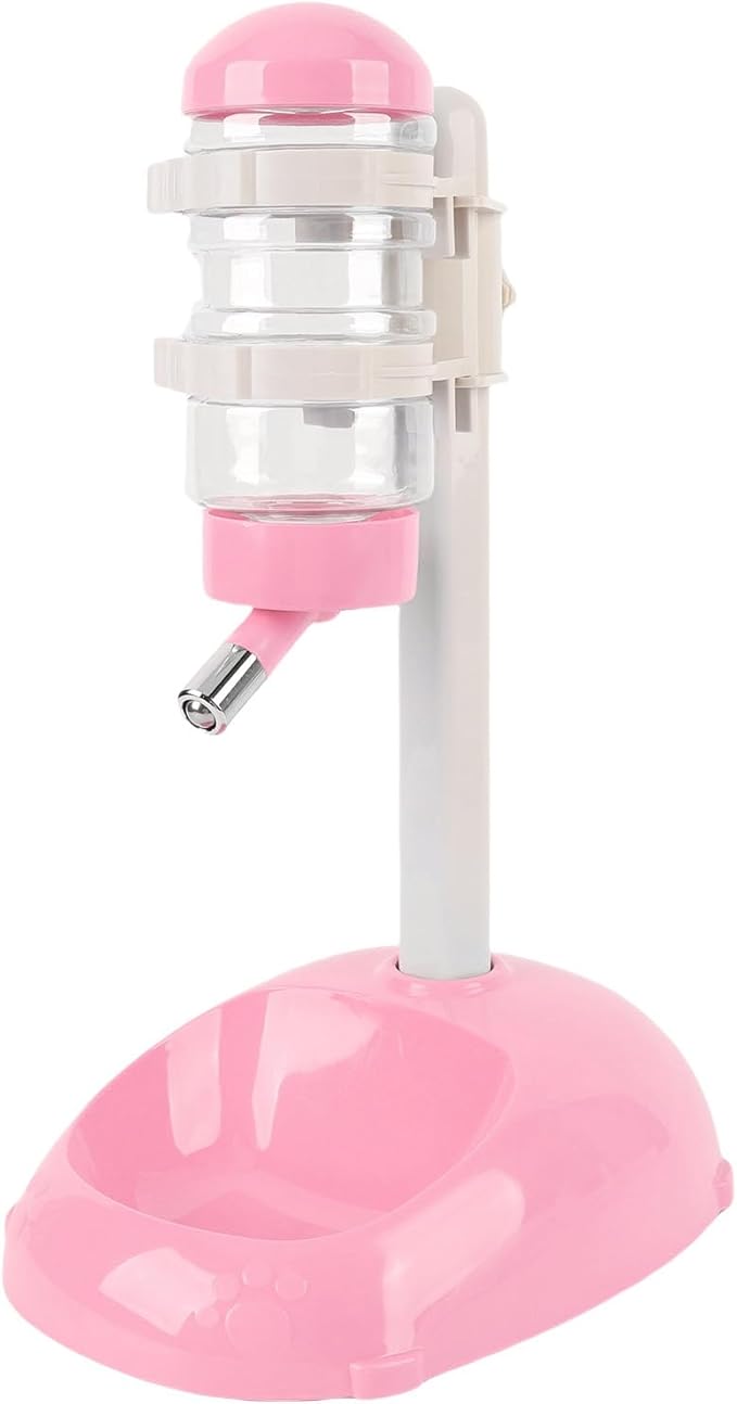 Pet Standing Water Dispenser Feeder - Adjustable Height 500ml Automatic Water Feeder for Dogs and Cats - Durable Standing Design for Comfort and Freshness (Pink)