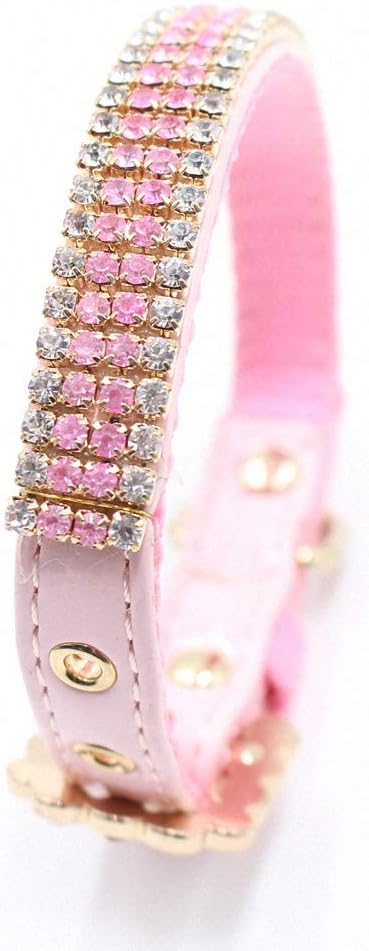 Pet Collar Hot Bling Rhinestone PU Leather Complex Nylon Crystal Diamond Studded Puppy Pet Dog Collar Size S M L Pink Supplies 2 Pink 1.2 x 27cm