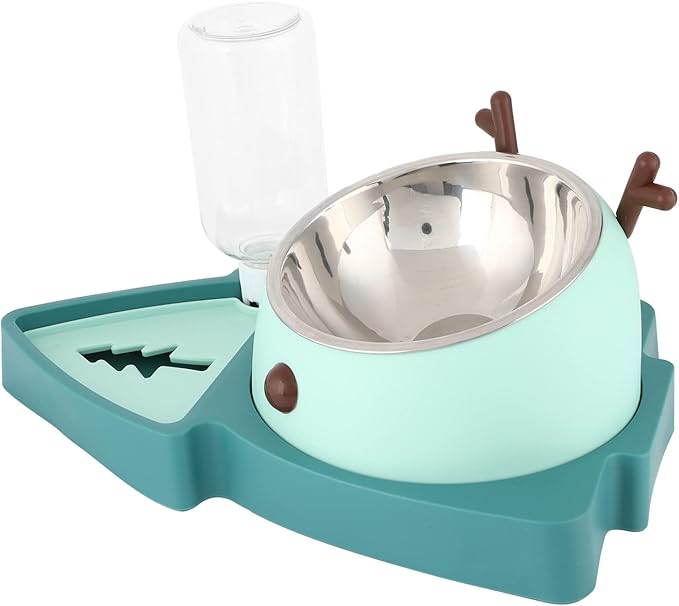 Pet Food Feeder Automatic Water Dispensers Set with Detachable Stainless Steel Bowl Small Medium Pets (Agate Green)