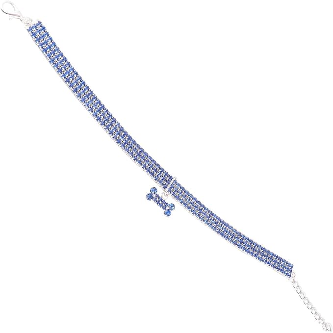NUOBESTY Rhinestone Pet Collar Dog Crystal Collar with Adjustable Buckle Blue Small Size for Small Dogs for Pet Supplies