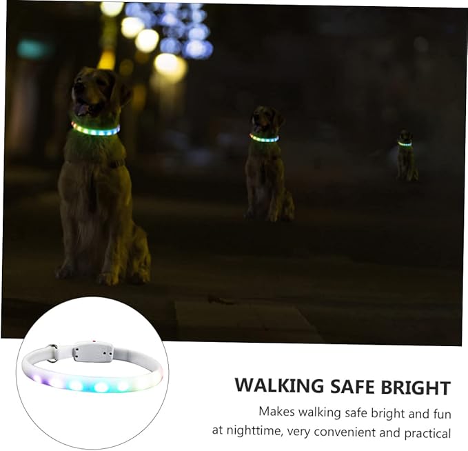 Luminous Necklace Led Lighted Collars Pet Seen Small Rechargeable Dog Ultralight Pet Grooming Dogs Collar Colorful Waterproof Neck for Tag Name Lights Abs White