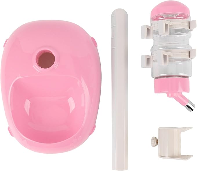 Pet Standing Water Dispenser, Height Adjustable Automatic Water Food Feeder, 500ml Water Bottle Dispenser Standing Feeding Bowl for Cats Puppy Pets (Pink)