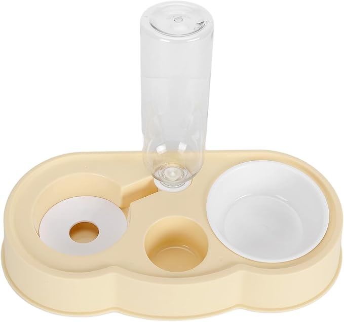 Pet Water and Food Bowl Set, Stable Prevent Slip Double Pet Bowls with Automatic Water Dispenser Bottle, Double Dog Cat Bowls Pet Feeding Bowls for Cats Small Dogs(Yellow)