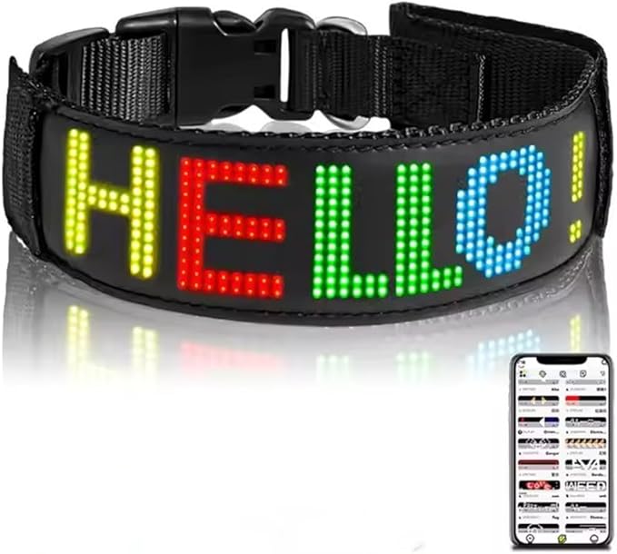 RGB Led Dog Collar for App Programmable Text Flashing Light Up Cosplay Accessories- USB Rechargeable Hand and Leg Rings Cat Digital Pet Collar Weatherproof Fits for Small Medium Dog (Full Color)