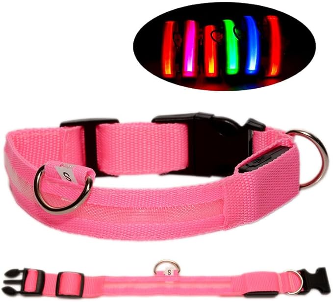 Generic LED Dog Collar, USB Rechargeable, Multi-Color Nylon Safety Light Up Pet Collars with Adjustable Buckle (Green, S)
