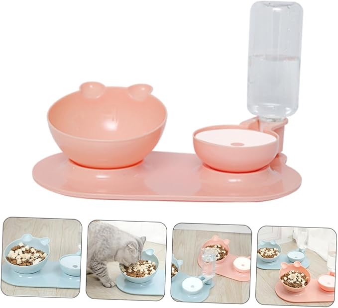 VANZACK 2pcs Pet Double Feeder Neck Automatic Feeding Bowl Non- Design for Food and Water Random Color Practical Pet Feeding Tool