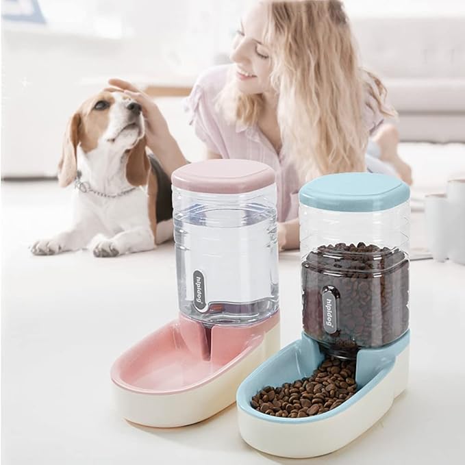2 X 3.8 L Pet Automatic Feeding Bowls Dog Food Feeder Cat Water Feeder Large Capacity Food Water Dispenser Large Capacity Pet Bowls,Pink