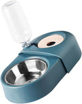 DOITOOL Automatic Dog and Cat Feeder Water and Food Bowl, Blue Anti-Spill Pet Food Bowl with Self-Dispensing Water Dispenser for Indoor Use