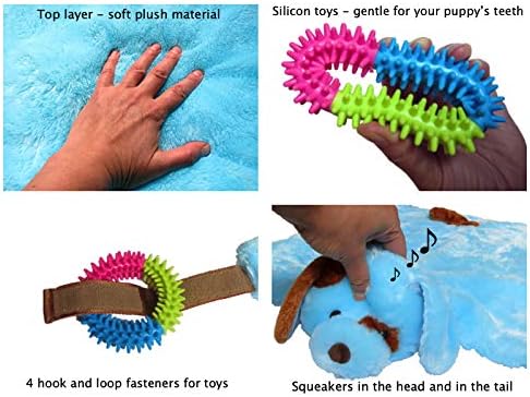 Puppy Play Mat with Toys for Small Breeds - Blue, 23”x20” - Multi-Functional Interactive Toy and Sleeping Pad with Detachable Dog Toys for Small Dogs to Keep Busy, Puppy Gifts for New Owner