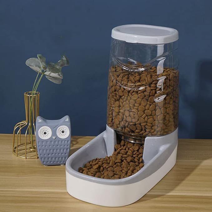 Automatic Cat Feeder Gravity Dog Feeder 1 Gallon Pet Feeder, Self-Dispensing Pet Feeder Bowl for Small and Medium Sized Pets Large Capacity (Grey)