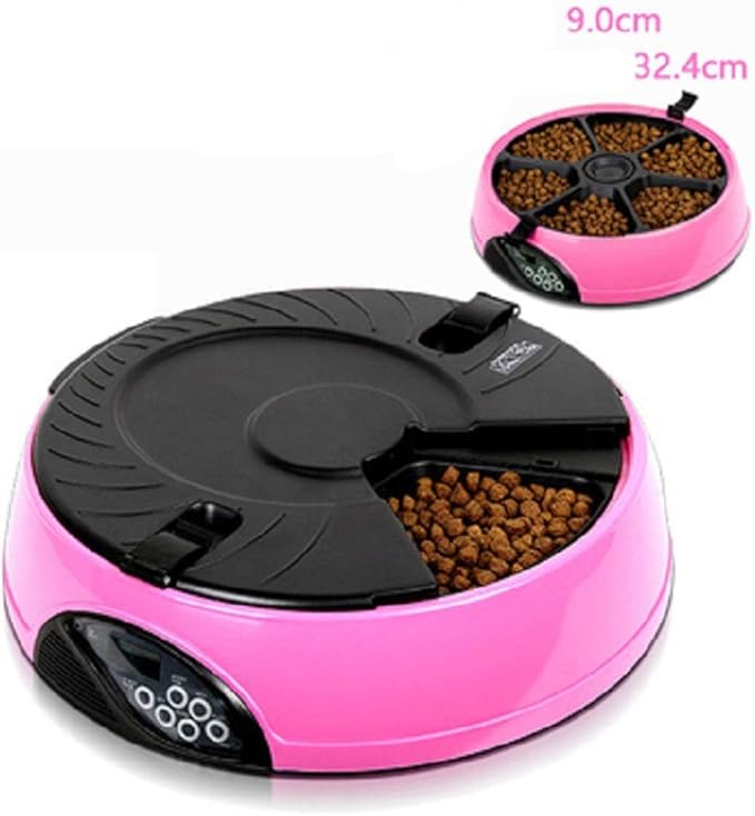 Six Meals Pet Automatic Feeder Feeding Machine Recording LCD Display Timing Quantitative Dog and Cat Automatic Portable (Color : Green) (Blue)