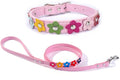 Puppy Dog Collar Colorful Flower Cute Girl Cat Collars with Leash Set XS Small Medium Large