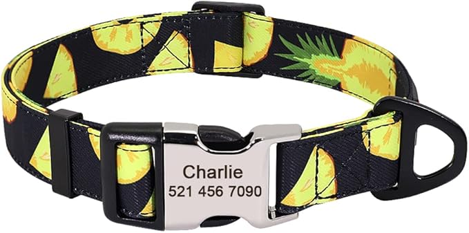 Personalized Dog Collar Nylon Print Dog Collars Customized Puppy Pet Collar Engraved Name ID for Small Medium Large Big Dogs Pug 159 Black M