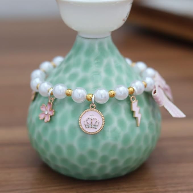 Pet Collar with Pearl Pendant, Dog or cat Pearl Necklace, Fashion Accessory for Cat or Dog, Elegant and Premium Design, Designs (Pink, M 25-30cm(Neck Girth))