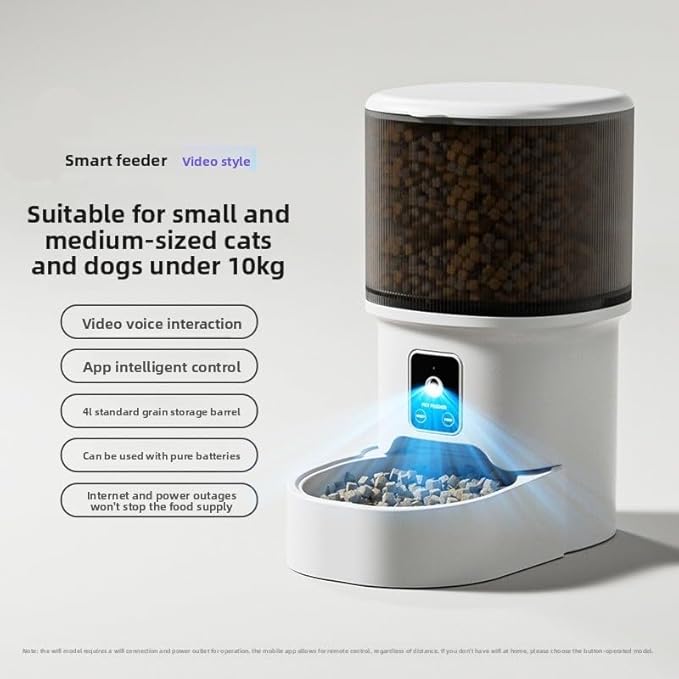 Smart Camera Pet Feeder with HD Camera, 4L Automatic Dog & Cat Food Dispenser with Wi-Fi, 2-Way Audio, Timer & Remote Control for Small/Medium Pets