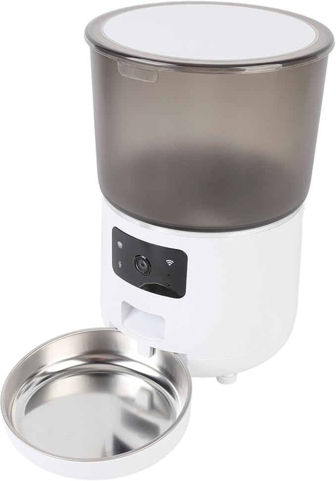 Automatic Pet Feeder, Upgrade 4L USB Wireless Timed Dry Food Dispenser with APP Smart Reminders for Cats Dogs, Portion Controlled Feeding, Removable, Easy to Clean (White)