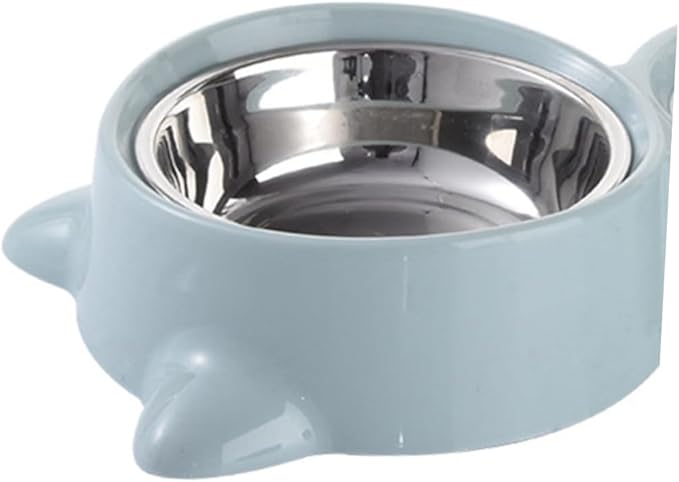 Pet Dual Water and Food Feeder Bowl for Cats and Dogs Blue Convenient Automatic Drinking and Feeding Non-Skid Design Smooth Surface for Home Decor